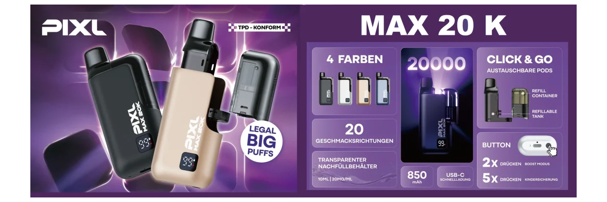 PIXL MAX 20K Vape – 20.000 Züge, Pods &amp; Infos | Shisha-Shop - PIXL MAX 20K Vape – 20.000 Züge, Pods &amp; Infos | Shisha-Shop