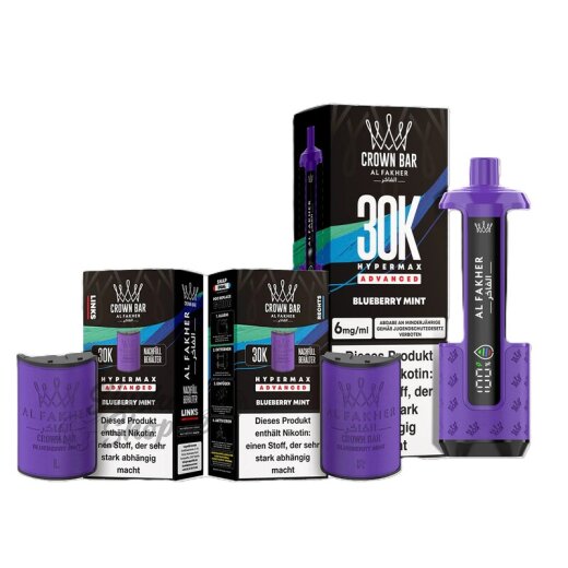 Al Fakher Crown Bar 30K Hypermax Advanced KIT SPARSET - Blueberry Mint