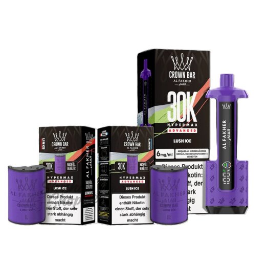 Al Fakher Crown Bar 30K Hypermax Advanced KIT SPARSET - Lush Ice