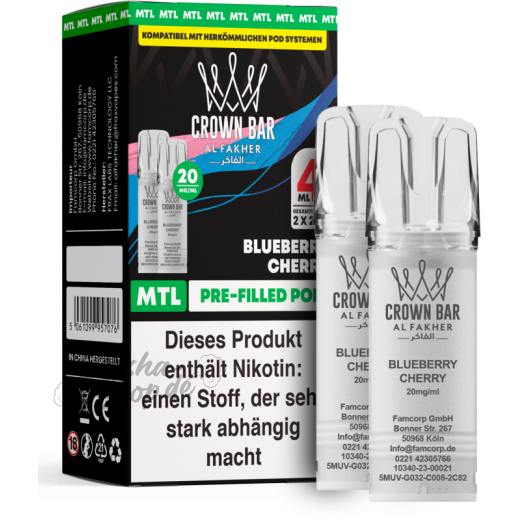 Al Fakher Crown Bar 600 (MTL) 2er POD - Blueberry Cherry