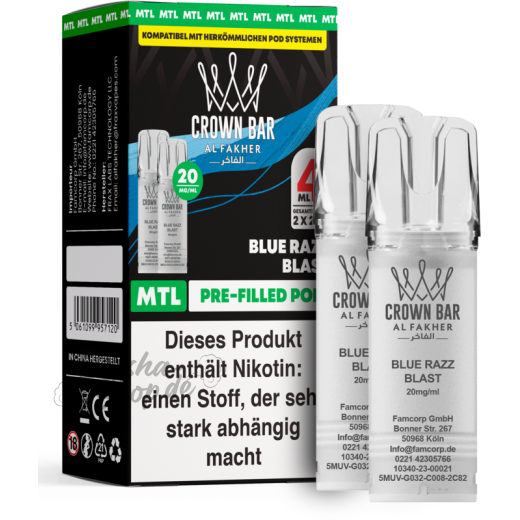 Al Fakher Crown Bar 600 (MTL) 2er POD - Blue Razz Blast