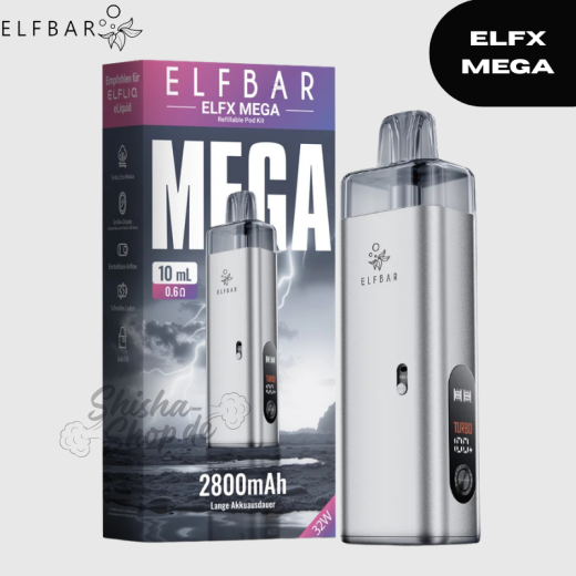 ELFBAR ELFX MEGA - Silver - Refillable Pod Starter KIT