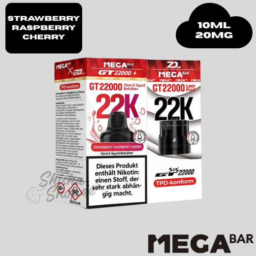 MEGABAR - STRAWBERRY RASPBERRY CHERRY - GT 22000 Pod + Leerpod